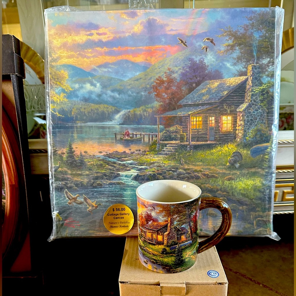 Thomas Kinkade Matching Set Canvas and Sculpted Mug